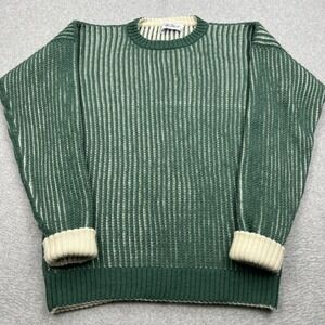 VTG Deans of Scotland Sweater Mens M Green 100% Wool Hand Frame Knitted Pullover